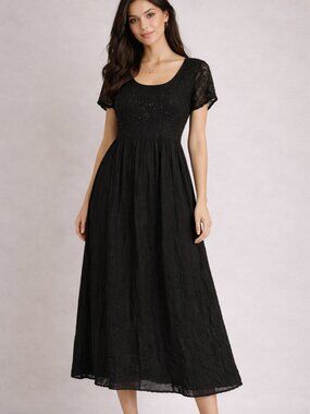 Vintage Y2K Dress Xotica Women Large Black Sequin Crinkle Maxi Whimsigoth